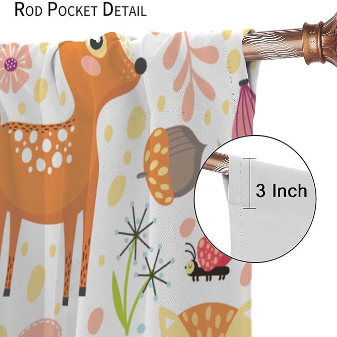 Jungle Animals Curtains, Cute Cartoon Animals Branches Blackout Window Treatments, Rod Pocket Thermal Insulated Drapes 2 Panel Sets for Kids Bedroom Nursery Classroom, 42" W X 54" L