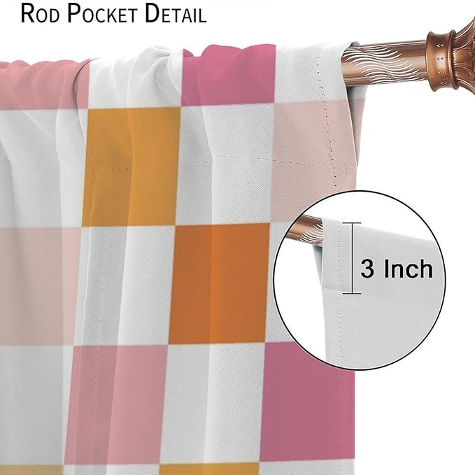 Pink Checkered Curtains,70s Vintage Twisted Checkered Window Drapes Colorful Groovy Trendy Wavy Hippie Grid Print Window Treatments for Kids Girls Bedroom Living Room 52" W X 84" L