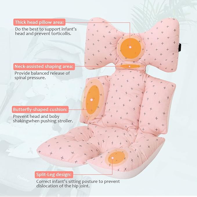 Baby Stroller Cushion, Universal Baby Seat Pad Liner for Stroller Reversible Soft and Breathable 3D Air Mesh Cotton Baby Stroller Seat Liner (Pink)