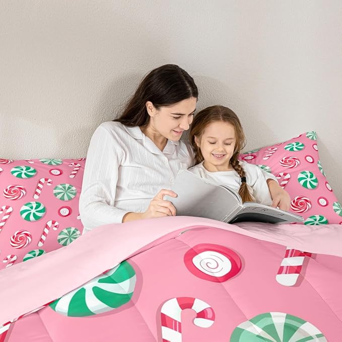 Feelyou Christmas Comforter Set King Size Candy Bedding Set for Kids Boys Girls Xmas Theme Duvet Quilt Bedroom Decor Microfiber 3 Pcs with 2 Pillow Cases