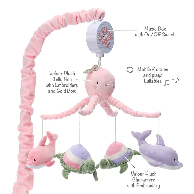 Lambs & Ivy Sea Dreams Dolphin/Turtle Musical Baby Crib Mobile Soother Toy