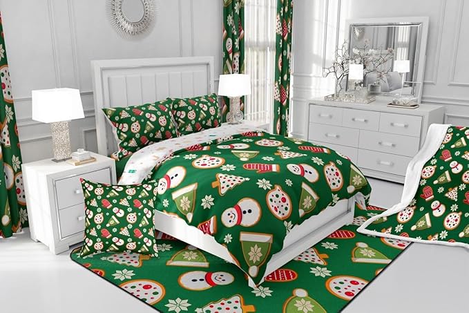 Feelyou Merry Christmas Comforter Set Toddler Size Snowman Bedding Set for Kids Boys Girls Gloves Cookies Duvet Quilt Snowflake Bedroom Decor Microfiber 2 Pcs with 1 Pillow Cases