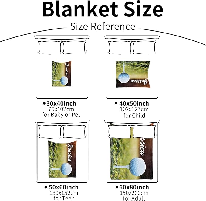 Personalized Golf Blanket Name and Number: Custom Golf Throw Blankets Super Soft Flannel Customized Name Softball Gifts for Kids Boys Girls Women Men Golf Lover(60" x 80" for Adult)