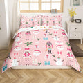 Pink Christmas Nutcracker Decorative Comforter Cover Twin Size Xmas Cartoon Santa Claus Duvet Cover New Year Festival Snowman Snowflake Bedding Set Gifts for Kids Boys Girls 1 Pillow Case Pink