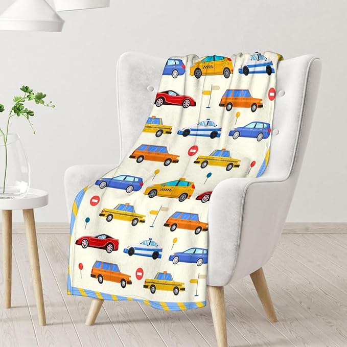 Car Throws for Boys - 40" x 50" Inches Lightweight Warm Throw Blanket for Kids, Teens - Cute Flannel Blanket Gifts for Crib, Couch, Sofa