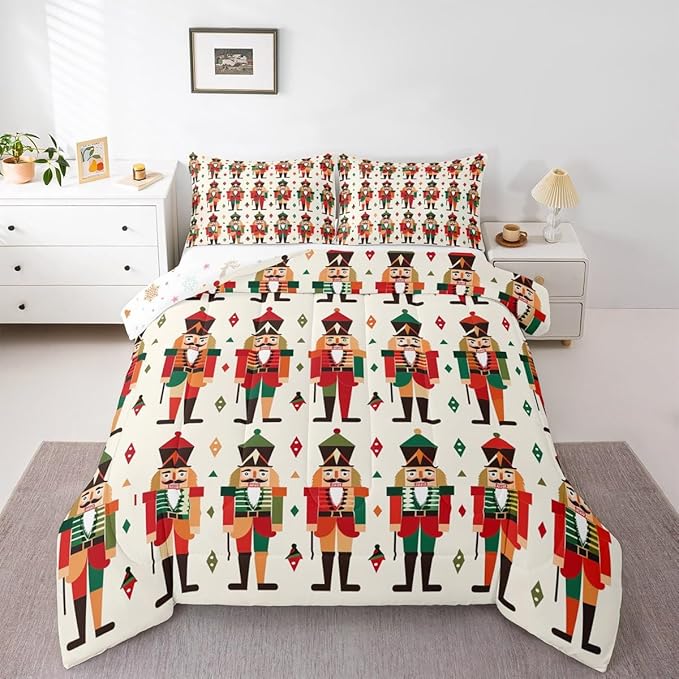 Feelyou Christmas Kids Comforter Set King Size Nutcracker Bedding Set Soldier Royal Guarder Princess Duvet Quilt for Kids Boys Girls Bedroom Decor Microfiber Ultra Soft Breathable