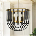 6-Light Modern Farmhouse Chandelier, Black and Gold Dining Room Light Fixture, Hanging Pendant Lights Kitchen Island, Foyer Lighting Fixtures with Metal Frame, for Living Room, Bedroom, Entryway