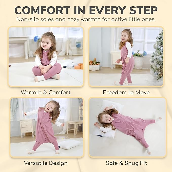 Mama Cheetah Toddler Sleep Sack with Feet 4T - 5T, 2.5 TOG Organic Cotton Baby Sleeping Bag with Legs, Baby Wearable Blankets for Walkers w/ 2-Way Zipper, Sleep Sack for Girls & Boys, Early Walker