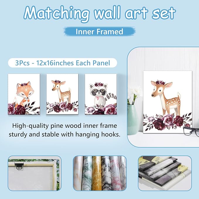 Custom Name Crib Bedding Set, 5 Pcs Personalized Woodland Animals Theme Baby Bedding, Crib Set for Boys Girls, Double Layer Nursery Bedding Sets for Infant Newborns, Toddlers Crib Bed Set