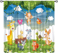 Animal Curtains, Cartoon Cute Woodland Jungle Forest Animals Pattern Blackout Window Treatments, Rod Pocket Thermal Insulated Drapes 2 Panel Sets for Kids Nursery Bedroom Classroom, 52" W X 84" L