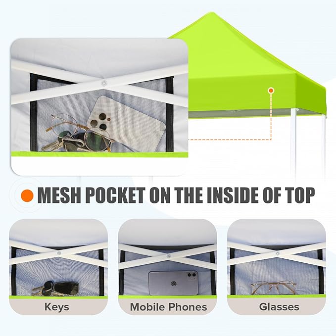 EAGLE PEAK 5x5 Pop Up Canopy Tent Instant Outdoor Canopy Easy Set-up Straight Leg Folding Shelter, Neon Green
