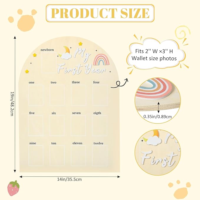 My First Year Photo Board - LIKEYO Wooden Photo Board Display My First Year Milestone Picture Frame, One Year Of Baby Photo Board, 12 Months Neutral Baby Keepsake Board, First Birthday Gifts Nursery Decor