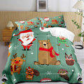 LUVIVIHOME 2PCS Merry Christmas Comforter Set Twin Size, Boys Girls Kids Bedding, Green Quilt, Funny Cute Cartoon Santa Claus Elf Owl Elk Reindeer Squirrel Xmas Christmas Bedroom Decor, 1 Pillow Sham