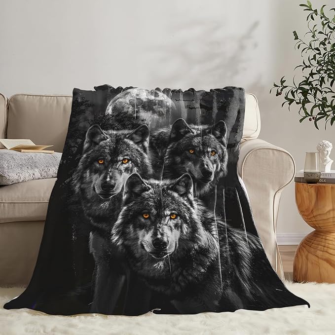 Tijuboni Wolf Throw Blanket Wolf Gifts for Girls Boys Women Men Kids Adults Soft Flannel Fleece Blanket for Couch Sofa Bed Home Decor 50"x60"