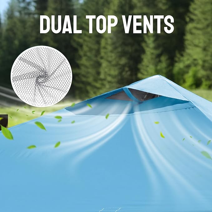 CROWN SHADES Adjustable Height on The Fly, 10x10 Pop Up Canopy - Beach Tent with One Push Setup - Easy Outdoor Sun Shade for Events, Parties, Camping - Outside Shade with STO-N-Go Bag, Sky Blue