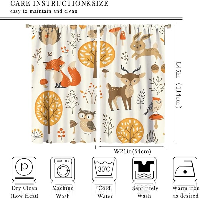 Kids Forest Animal Curtains,Baby Bedroom Window Treatments, Cartoon Watercolor Forest Animal Lion Boys Girls Children Bedroom Drapes 42x45 Inch