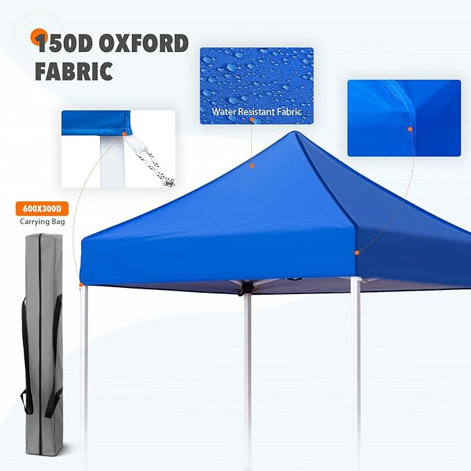 EAGLE PEAK 5x5 Pop Up Canopy Tent Instant Outdoor Canopy Easy Set-up Straight Leg Folding Shelter, Blue
