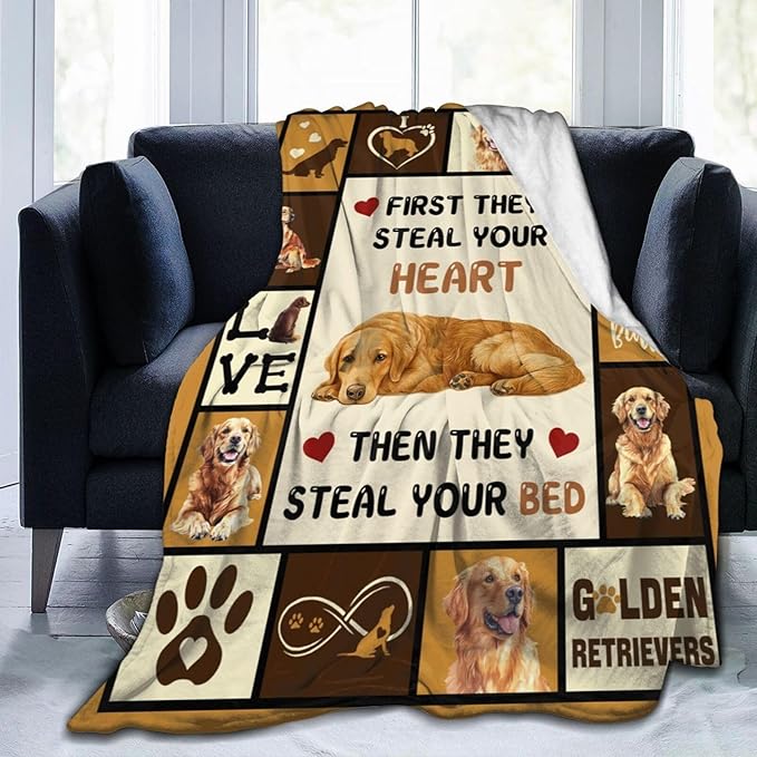 Golden Retriever Blanket Golden Retriever Throw Blanket Gifts Super Soft Flannel Lightweight Fluffy Plush Fuzzy Fleece Dog Decor Blanket for Woman Girl Kids Boys for Bed Sofa Bedding 40"X50"