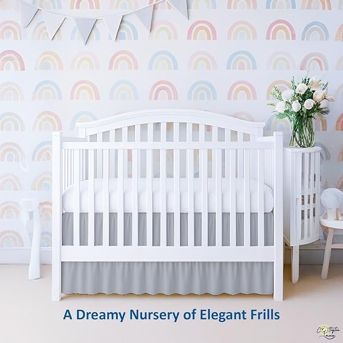 Cottington Lane Light Grey Crib Skirt Dust Ruffle, 100% Natural Cotton, Soft, Durable Nursery Crib Toddler Bedding Skirt for Baby Girls or Boys, Fits Standard Cribs 28" x 52" with 14" Drop
