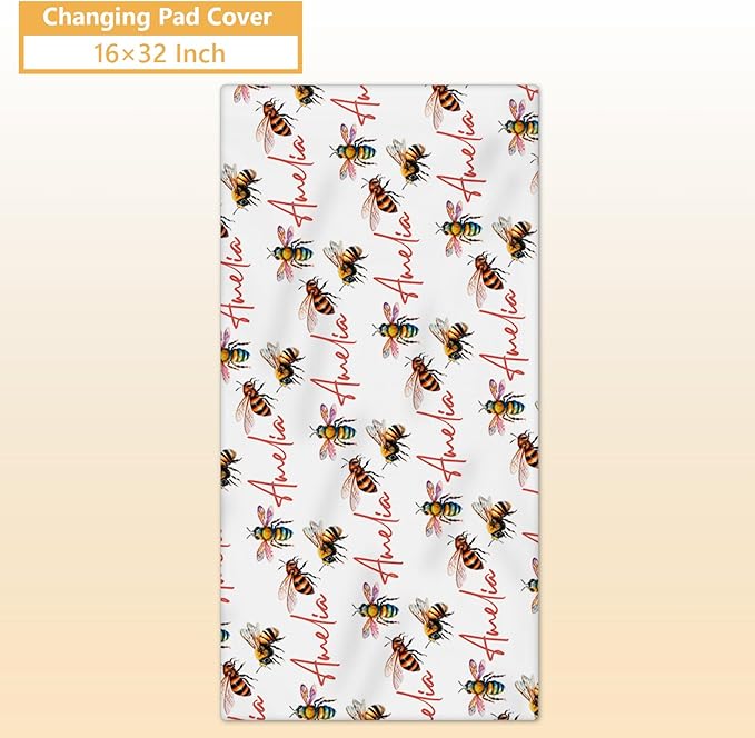 Custom Baby Crib Bedding Set, 5 Pcs Personalized Name Baby Crib Sets for Infant Toddler, Yellow Bee Nursery Bedding Set for Boy Girl, Double Layer Flannel Baby Bedding Sets Customized Gifts