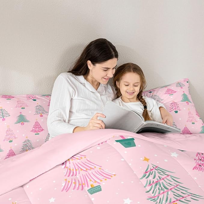 Feelyou Xmas Comforter Set King Size Christmas Tree Bedding Set for Kids Boys Girls Christmas Decor Duvet Quilt New Year Gift Bedroom Decor Microfiber 3 Pcs with 2 Pillow Cases