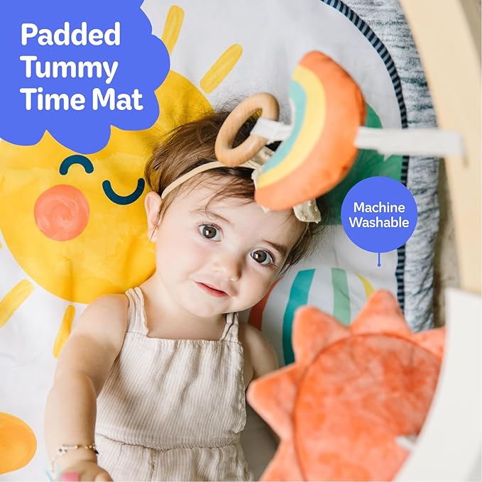 Move2Play, Montessori Inspired Wooden Kick & Play Baby Gym | Musical Piano | Thick + Soft Floor Mat | Tummy Time Activity Center | Play Mat for Newborns & Infants | Toys for Ages 0-6+ Months