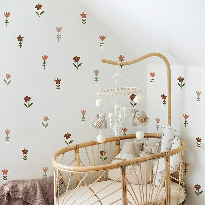 YouRfocus Boho Flower Wall Decals 72 PCS, Boho Decal Sticker for Girls Living Room Playroom Nursery, Removable Decals Kids Room Decor Vinyl Murals DIY Cute Decorations (12 Sheets)