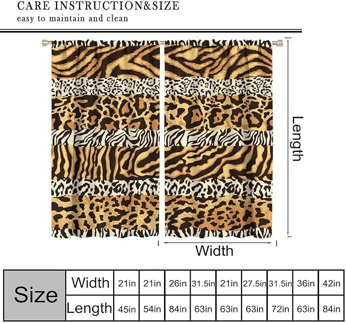 Leopard Print Blackout Curtains, Wild Animals Print African Tropical Skins Window Treatments for Bedroom Living Room 72" W X 63" L