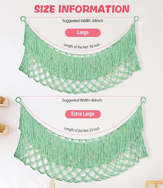 Stuffed Animal Hammock - Extra Large 63'' Long, Stuffed Animal Storage, stuffed animal Holder net, Toy Hammock Large, Toy Storage Hanging Organizer - Matcha green