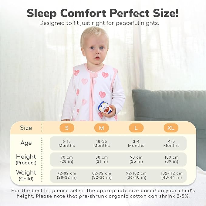 Mama Cheetah Toddler Sleep Sack with Feet, 0.5 TOG Organic Cotton Baby Wearable Blankets with Legs, Baby Sleeping Bag for Walkers, Early Walker 6-18 Month