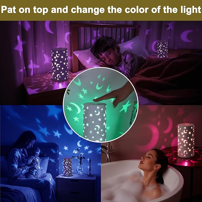 Star & Moon Night Light - USB Rechargeable Portable Bedside Lamp, Adjustable Color Lamp for Kids, Women, Bedroom, Home Décor, Gift for Mom, Nursery, Birthday & Holiday Gifts