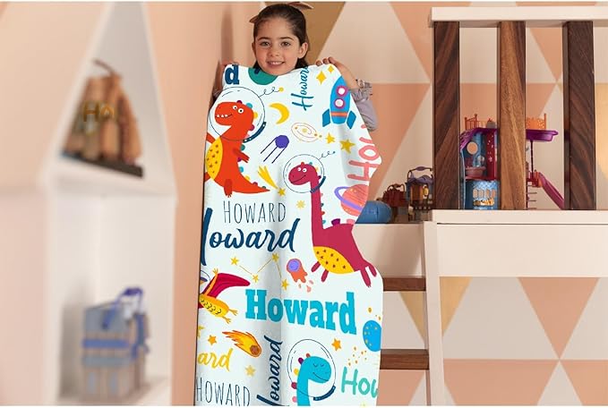 Dinosaur Lover Personalized Blanket with Custom Baby Dinosaur Custom Name Flannel Blanket Soft Throw Meaningful Gift for Toddlers Girls Boys Kids Pets 120 * 90" XL for Family