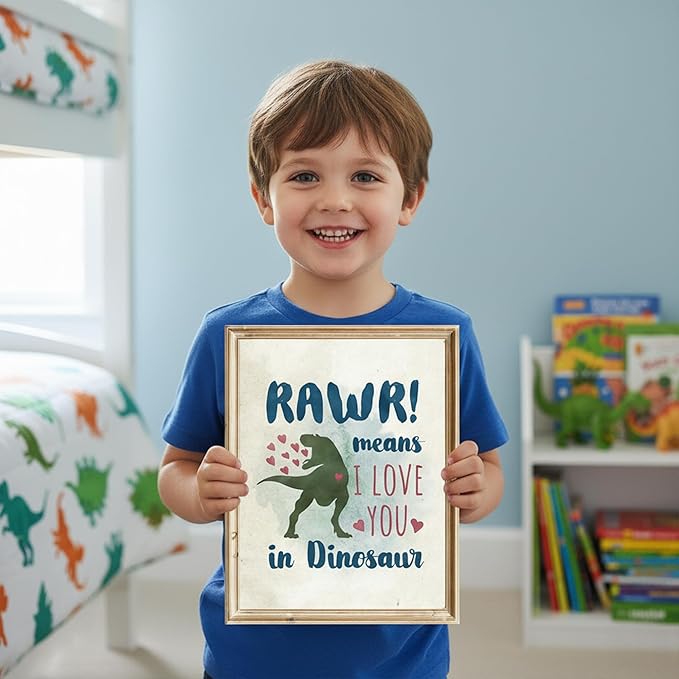 DREAM BIG PRINTABLES RAWR! Means I Love You In Dinosaur Art Print - 8x10 | Charming and Playful Art Print | Perfect for Kids' Rooms, Playrooms, or Nurseries | Unframed Dinosaur-themed Wall Art
