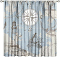 BAEKJIN Nautical Costal Curtains, Compass Lighthouse Anchor Sailboat Pattern Print Decor Home Bedroom Living Room Window Treatments 2 Panel Set 42x45 Inch