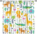 Kids Animals Blackout Curtains Cartoon Cute Abstract Fun Tropical Animals Art Printed for Children Girls Boys Bedroom Nursery Rod Pocket Decoration Window Drapes 2 Panels W36xL63in