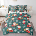 Erosebridal 7Pcs Cartoon Santa Claus Comforter Set Queen Size,Xmas Gingerbread Bedding Set,Christmas Snowboard Snowflake Bed in A Bag,Cute Christmas Ornaments Quilt with Flat Fitted Sheet