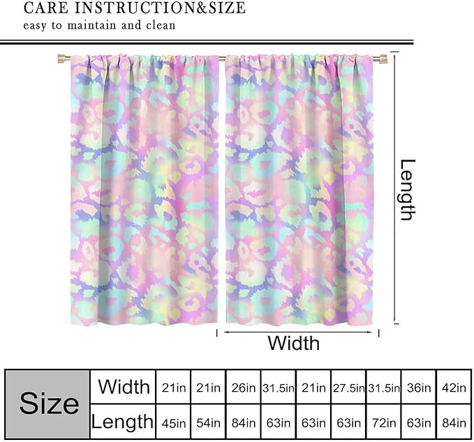 Colorful Leopard Curtains, Cheetah Safari Modern Rainbow Leopard Design Window Curtains for Bedroom Living Room Boys Kids Room 84" W X 84" L