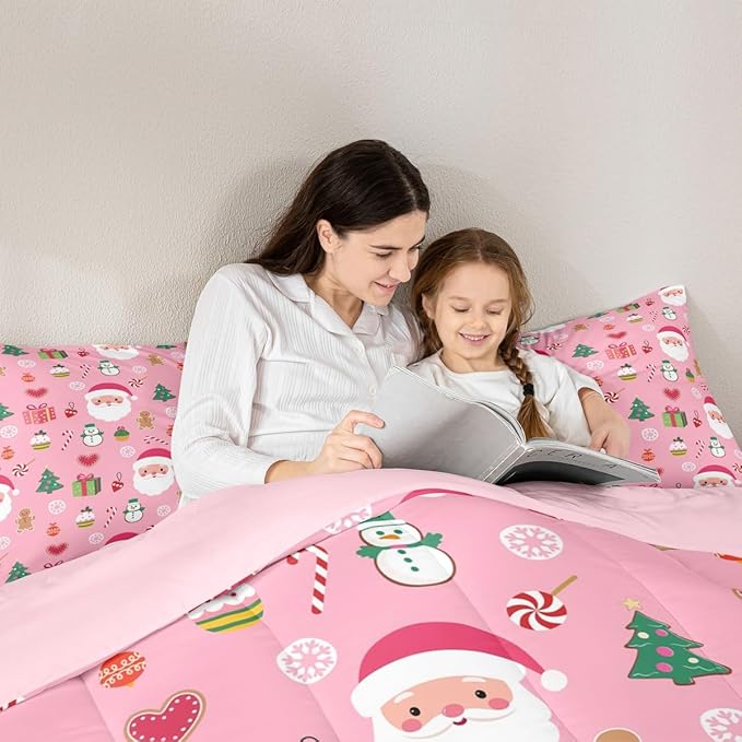 Feelyou Santa Claus Kids Comforter Set King Size Christmas Decor Bedding Set New Year Gift Duvet Quilt for Kids Boys Girls Bedroom Merry Christmas Decor Microfiber Ultra Soft Breathable