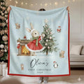 Personalized Baby's First Christmas Blanket, Custom Bunny Girl Baby Name Christmas Blanket, Soft Fleece Or Sherpa Throw, Baby Shower, Made in USA