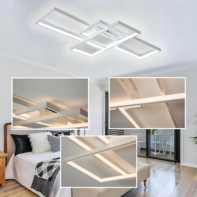 Modern Dimmable LED Ceiling Light Fixture,With remote control 3 Color Selectable Flush Mount Ceiling Lamp Ceiling Lights for sitting room Kitchen Bedroom Hallway Porch (White,31.5*17.7*3.5 IN)