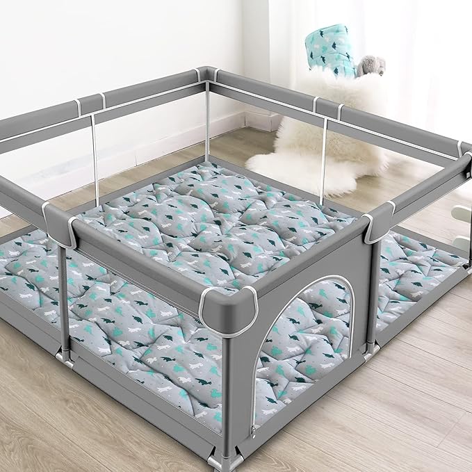 SPRINGSPIRIT Baby Play Mat, 43x43 Infant Play Mat for Playpen, Thicken Baby Mat for Floor, Non-Slip Washable Playmat for Babies, Toddlers, Grey