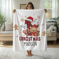 Personalized Baby's First Christmas Blanket, Custom Cute Reindeer Gingerbread Cookie Baby Name Christmas Blanket, Soft Fleece Or Sherpa Throw, Baby Shower, Made in USA