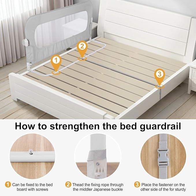 Bed Rail for Toddlers,Swing Down Kids Bed Rails Guard for Twin,Full,Queen,King,Bunk Size Bed,Extral Tall Child Bed Rail Guard with Reinforced Anchor Safety System(Grey, 32inch,1 Side)