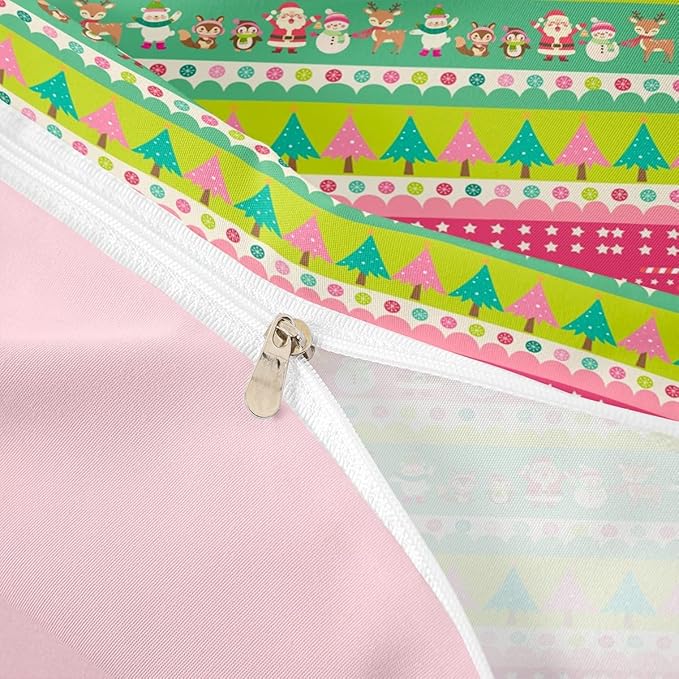 Christmas Bedding Set Cute Fox Santa Claus Polar Bear Comforter Cover for Kids Boys Girls Teens Christmas Tree Duvet Cover Breathable Pink Dots Stripe Bedspread Cover Room Decor Quilt Cover Full Size