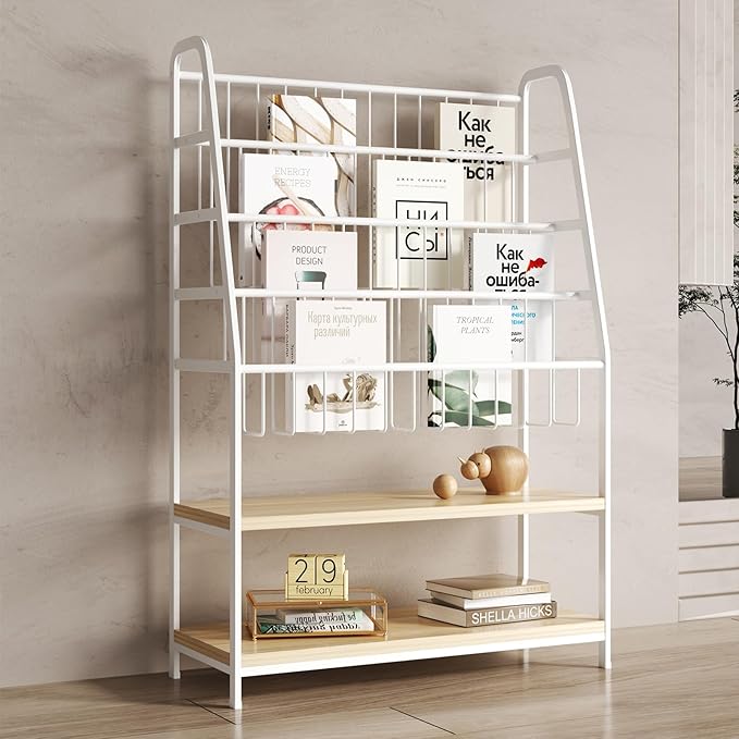 Metal Kids Bookshelf and Toy Storage Organizer,6 Tier Childrens Bookcase,Magazine Rack Floor, Book Shelf for Kids Rooms Classroom Nursery Living Room Office (White, L:23.62")