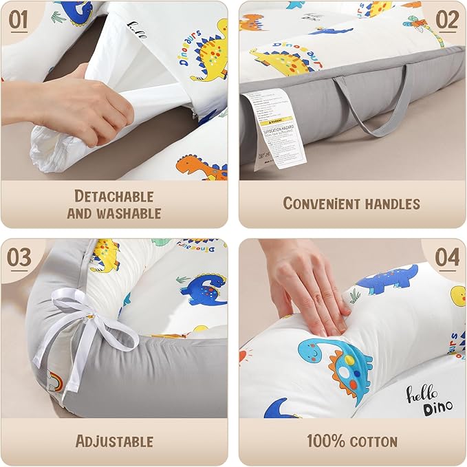 HKAI Baby Lounger – Soft Cotton Infant Floor Seat for Newborn to 24 Months, Portable Baby Essentials for Boys & Girls, Travel-Friendly Baby Lounge Pillow