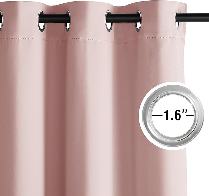 NICETOWN Blush Pink Room Darkening Curtains 68 Inches Long 2 Panels for Girls Room, Bedroom, Nursery Thermal Insulated Blackout Drapes Solid Grommet Noise Reducing Window Curtains, W40