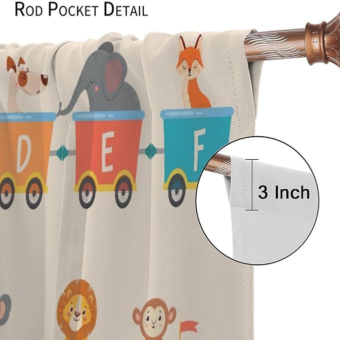Kids Alphabet Curtains Funny Trains Letter Education School Cute Cartoon Animal Printed Curtain with Rod Pocket for Bedroom Living Room Drapes Window Treatments 2 Panels Set 55" W X 63" L