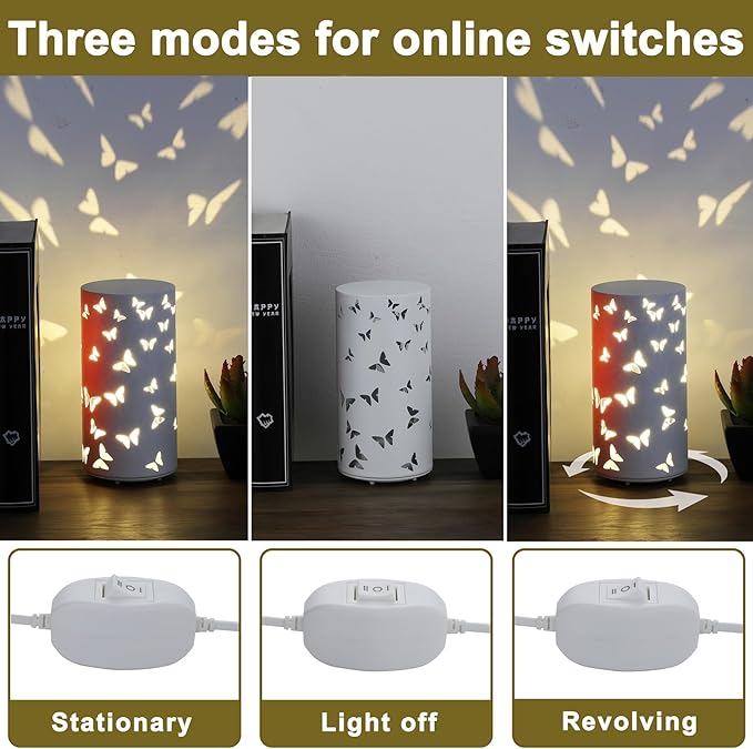 Butterfly Night Light - USB Table Lamp with Rotating Projection, Portable Bedside Light for Bedroom, Coffee Shop, Gifts for Women, Mom, Birthday