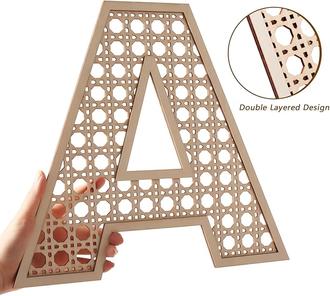 Large Boho Wooden Rattan Letters 12 inch for Nursery Decor Wood Letter B Wall Decors for Baby Girl Boy Bedroom Home Rustic Name Sign Birthday Wedding Decorative Letters